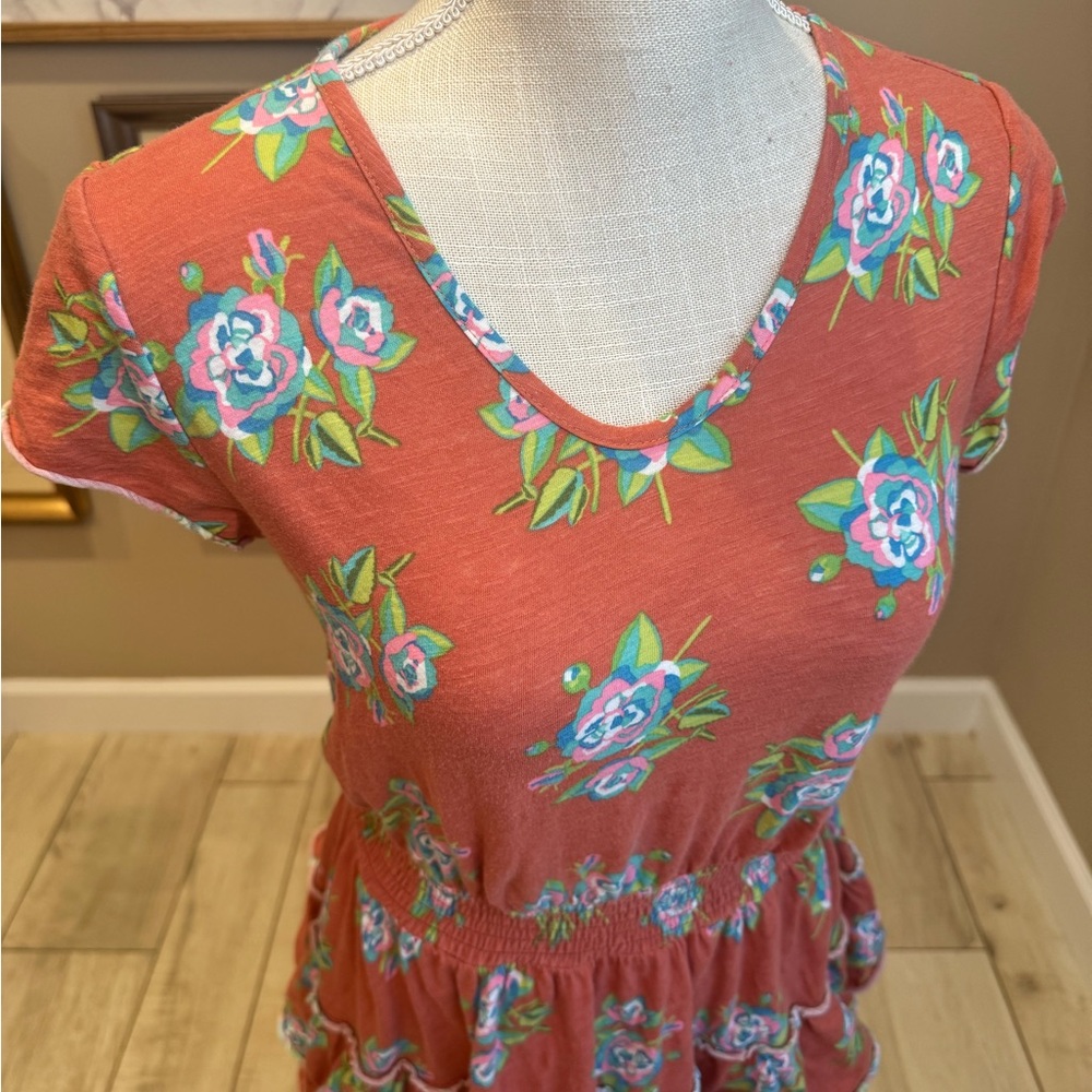 5 for $30 MATILDA JANE Coral Floral Mini Tiered Ruffle Dress - Picture 3 of 5